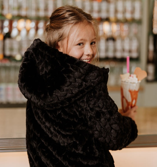 No Way Monday Girls Hooded Faux-Fur Jacket - Black