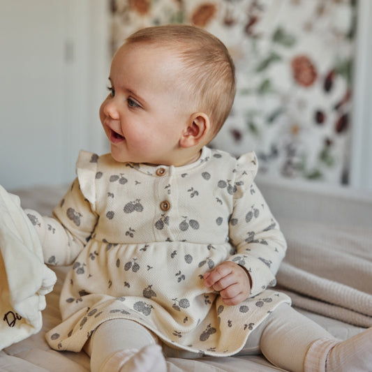 Dirkje Girls Waffle Hedgehog Dress - Off White