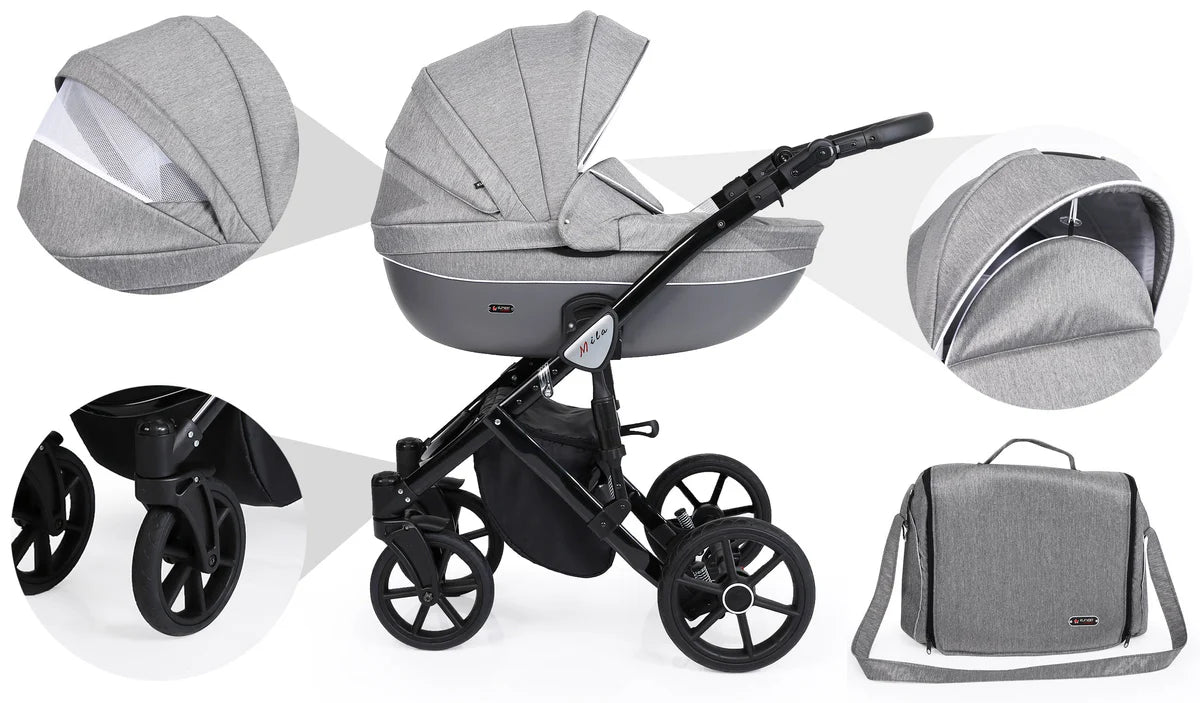 MILA 8 JEANS GRAFIT +BASE+CARSEAT+CARRYCOT+BAG