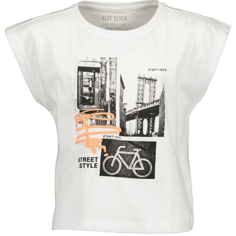 Girls Knitted T-Shirt – White & Glacier