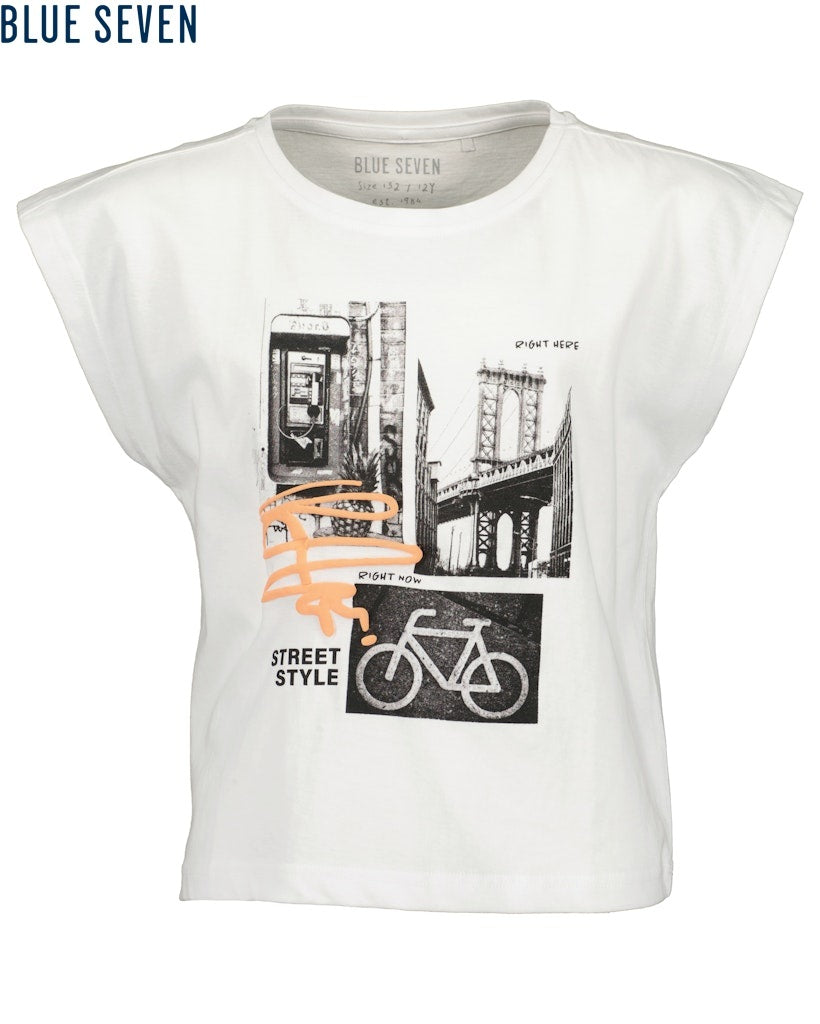 Girls Knitted T-Shirt – White & Glacier