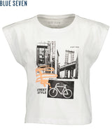 Girls Knitted T-Shirt – White & Glacier