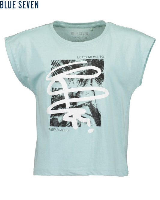 Girls Knitted T-Shirt – White & Glacier