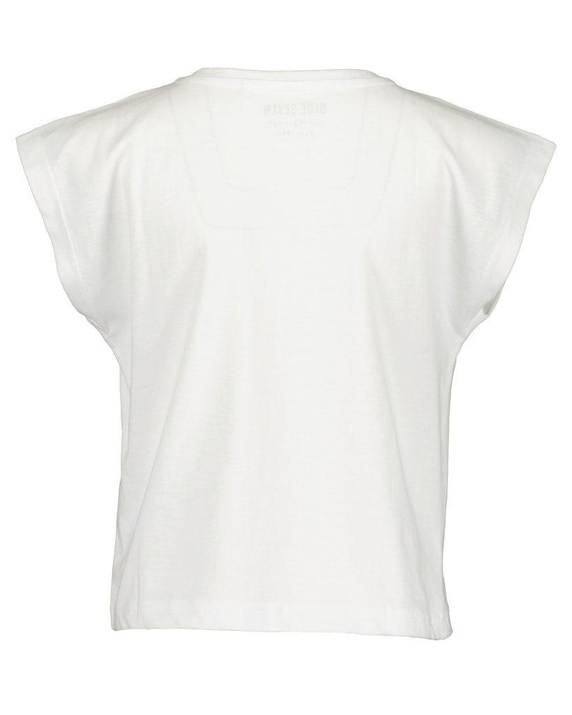 Girls Knitted T-Shirt – White & Glacier