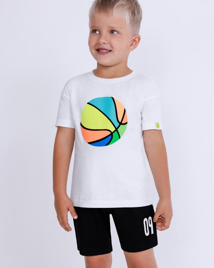Boys Knitted T-Shirt – White & Anthracite