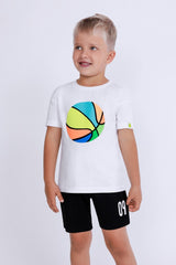Boys Knitted T-Shirt – White & Anthracite