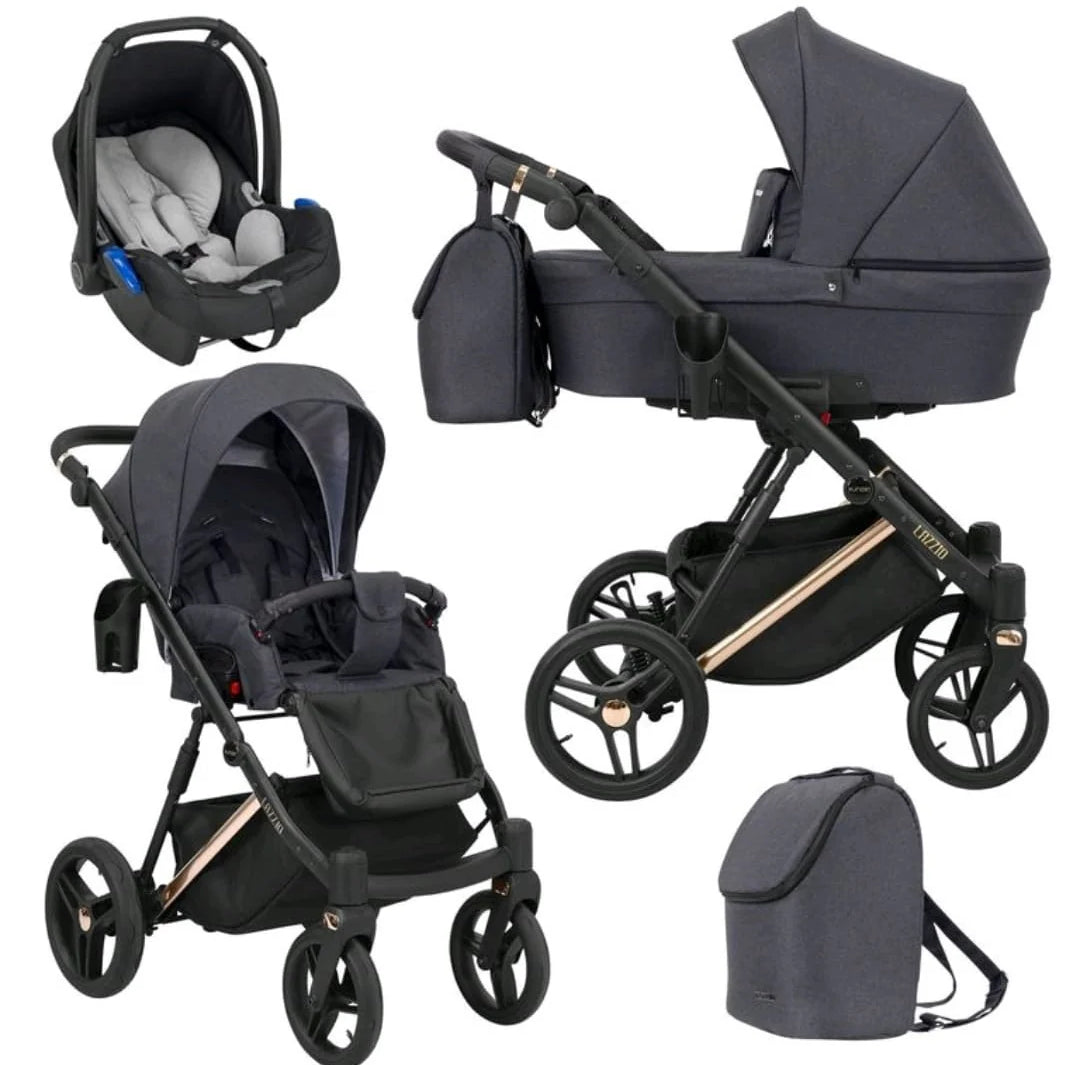 LAZZIO PREMIUM 03 CZARNY YGZAK+BASE+CARSEAT+CARRYCOT+BAG