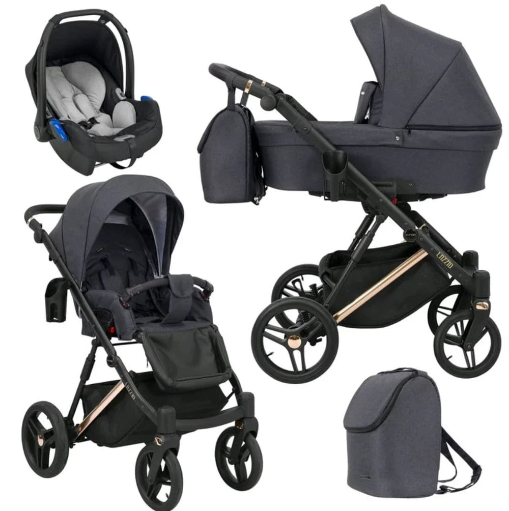 LAZZIO PREMIUM 03 CZARNY YGZAK+BASE+CARSEAT+CARRYCOT+BAG