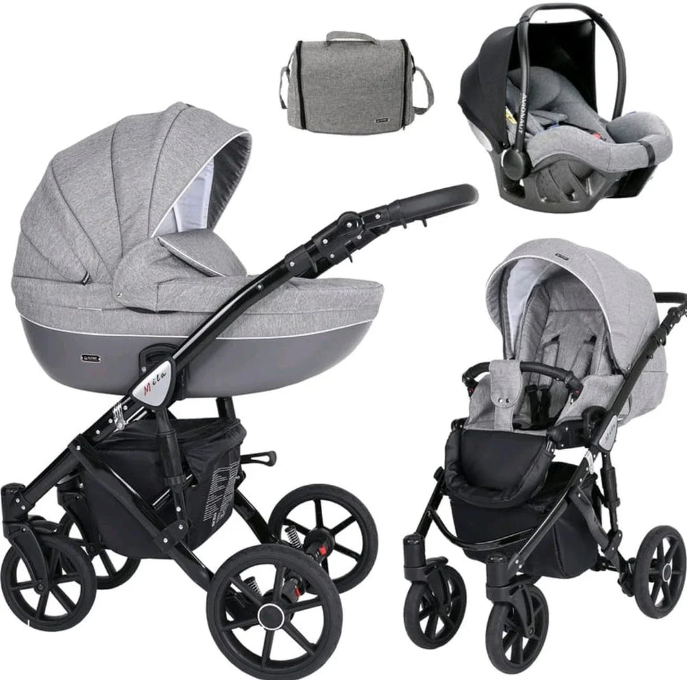 MILA 8 JEANS GRAFIT +BASE+CARSEAT+CARRYCOT+BAG