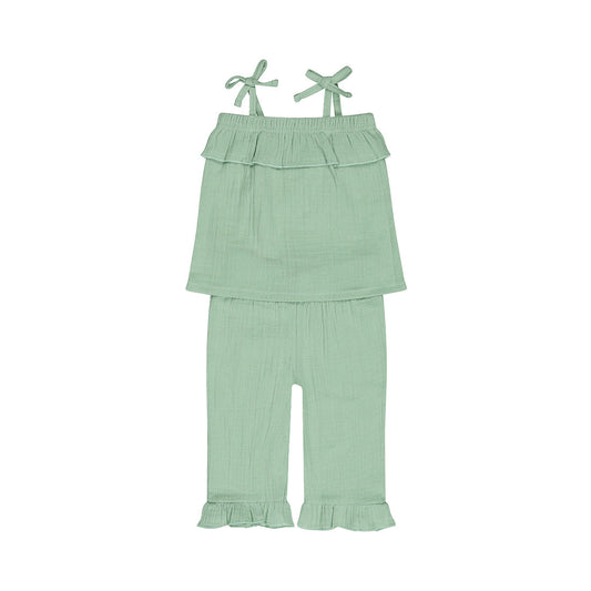 Kids 2-Piece Set – Top & Wide Leg Trousers | Aqua Green