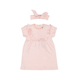 Baby Girl Short Sleeve Dress & Headband – Soft Pink