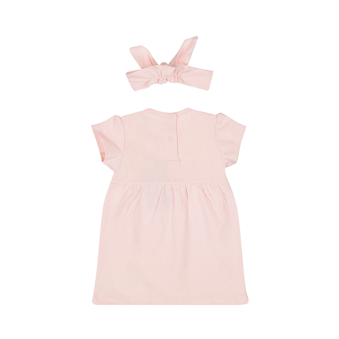 Baby Girl Short Sleeve Dress & Headband – Soft Pink
