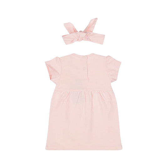 Baby Girl Short Sleeve Dress & Headband – Soft Pink