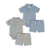 Baby 4-Piece Set – Short Sleeve Body & Shorts 2-Pack | Blue