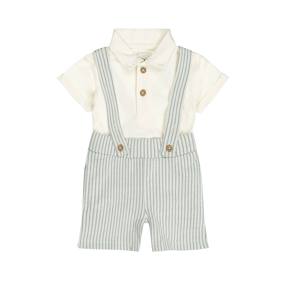 Baby 3-Piece Set – Polo Shirt, Shorts & Suspenders | Blue