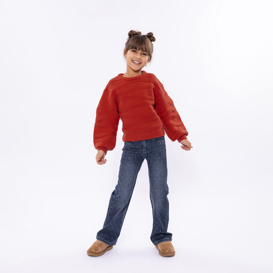 No Way Monday Girls Dropped-Shoulder Knit Sweater - Red