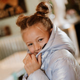 No Way Monday Girls Metallic Hooded Puffer Jacket - Blue
