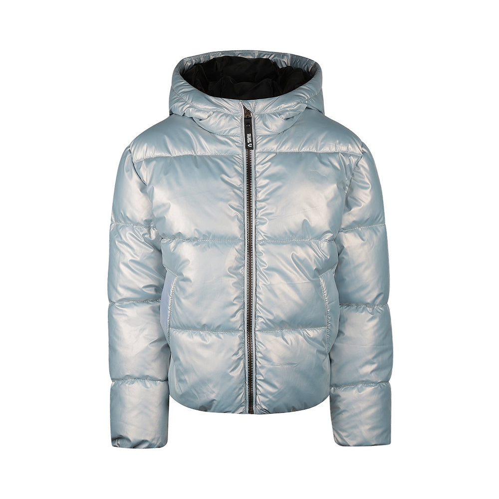 No Way Monday Girls Metallic Hooded Puffer Jacket - Blue