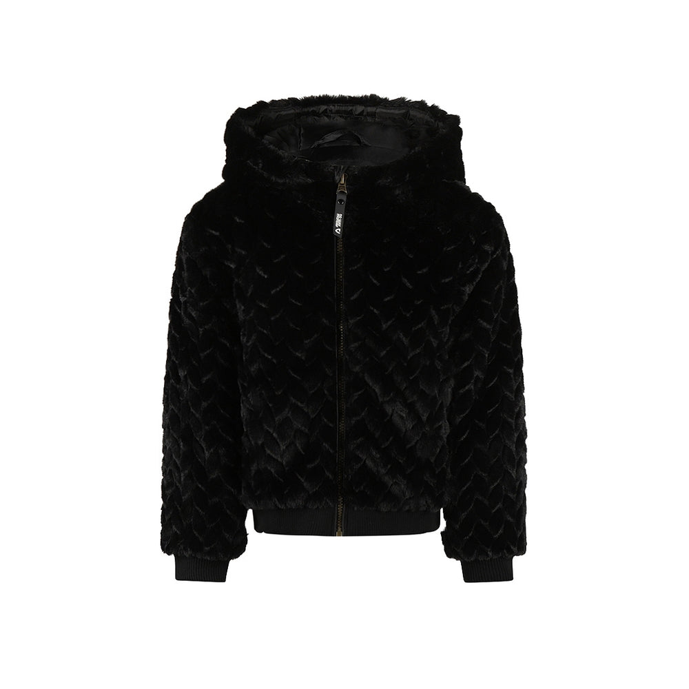 No Way Monday Girls Hooded Faux-Fur Jacket - Black