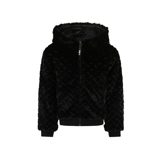 No Way Monday Girls Hooded Faux-Fur Jacket - Black