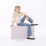 No Way Monday Girls Pastel Striped Knit Sweater - Multicolour
