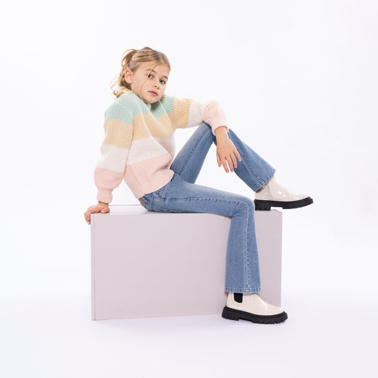 No Way Monday Girls Pastel Striped Knit Sweater - Multicolour
