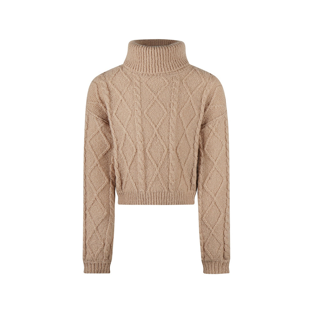 No Way Monday Girls Cable-Knit Turtleneck Sweater - Taupe