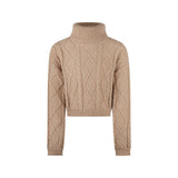 No Way Monday Girls Cable-Knit Turtleneck Sweater - Taupe