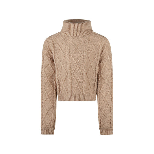 No Way Monday Girls Cable-Knit Turtleneck Sweater - Taupe