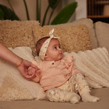 Dirkje Baby Girls Pintuck Floral Set with Headband - Light Pink