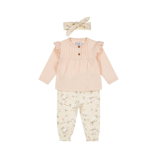 Dirkje Baby Girls Pintuck Floral Set with Headband - Light Pink