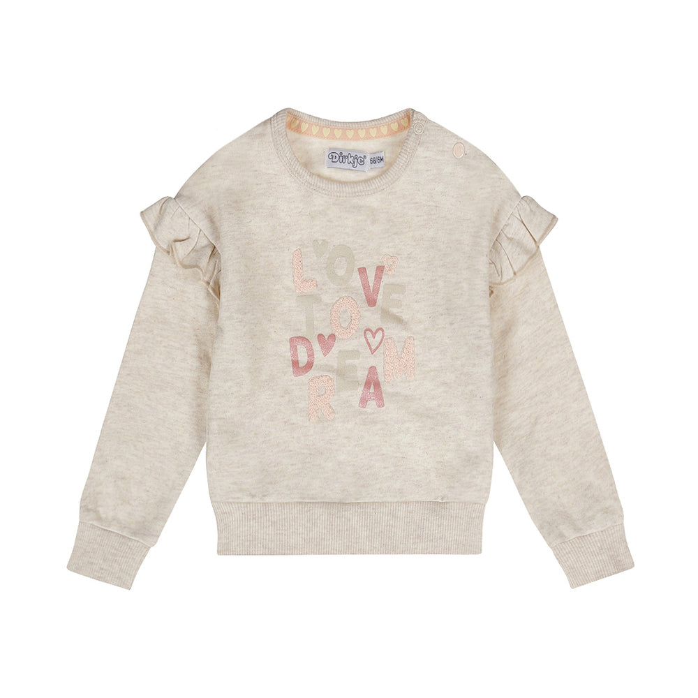 Dirkje Girls Ruffle Shoulder Love Sweater - Off White