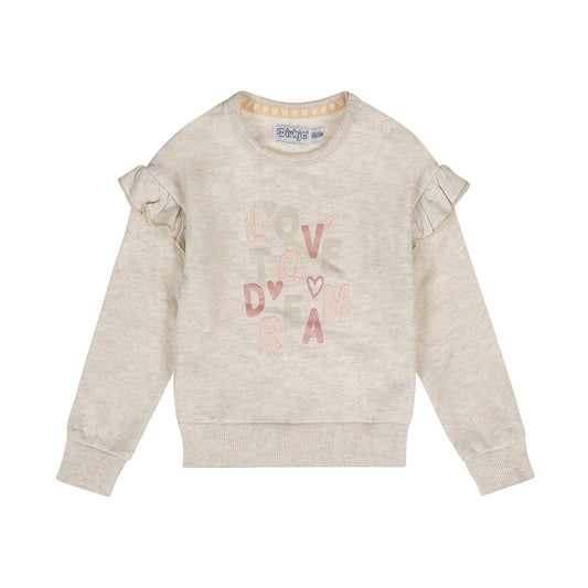 Dirkje Girls Ruffle Shoulder Love Sweater - Off White