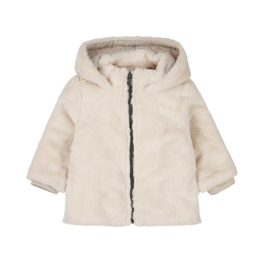 Dirkje Plush Faux Fur Hooded Jacket - Off White
