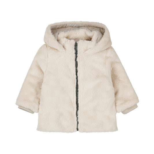 Dirkje Plush Faux Fur Hooded Jacket - Off White