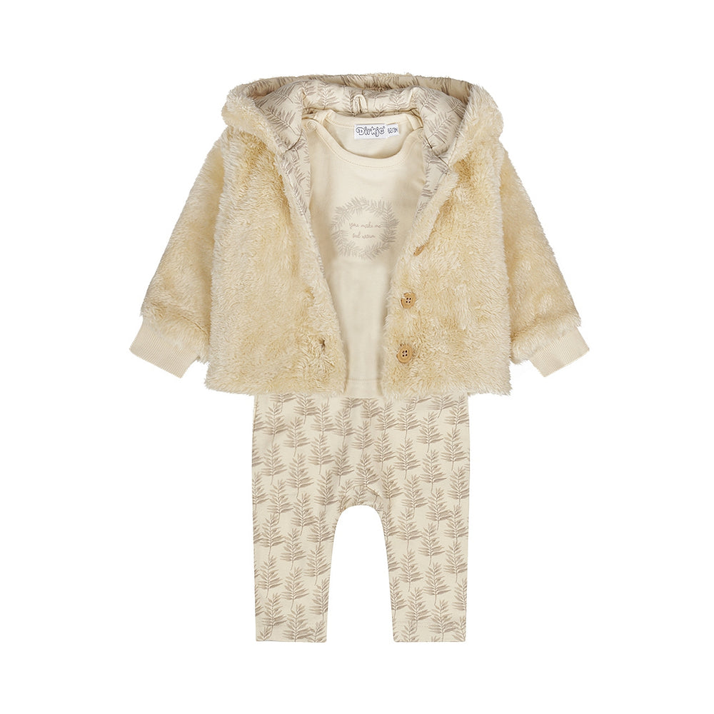 Dirkje Baby Boys Fuzzy Hooded 3-Pc Set - Off White