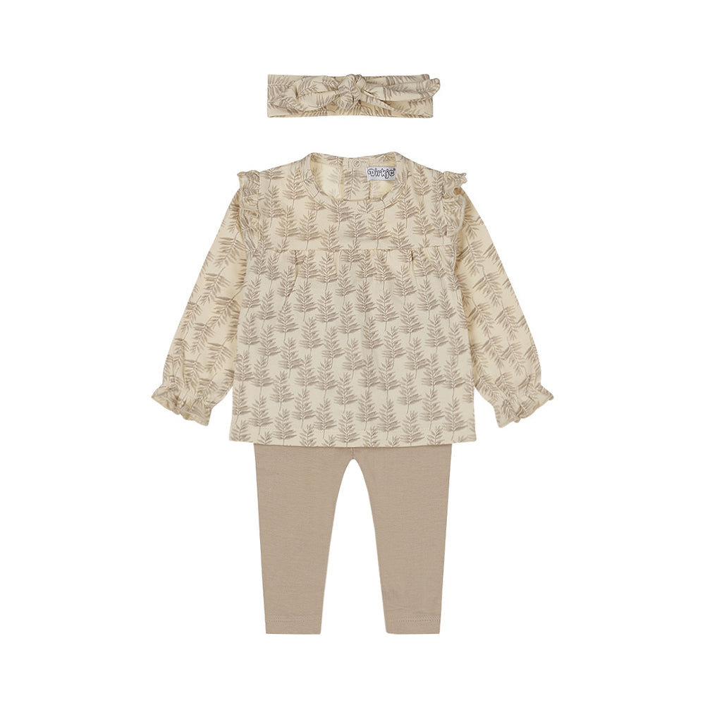 Dirkje Baby Girls Leaf Print Set with Headband - Off White