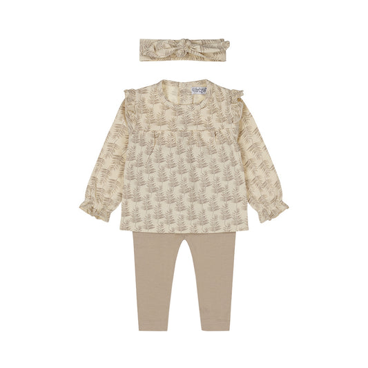 Dirkje Baby Girls Leaf Print Set with Headband - Off White