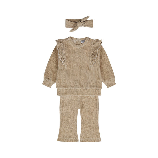 Dirkje Baby Girls Ruffle Set with Headband - Beige Grey