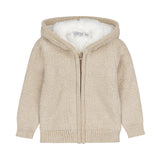 Dirkje Girls Knitted Sherpa Hooded Cardigan - Beige Grey