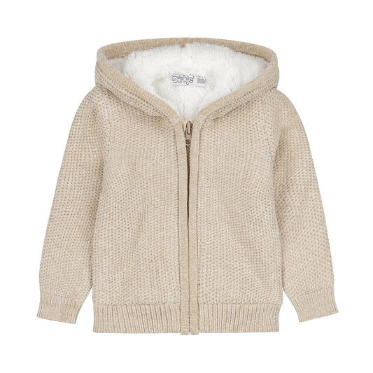 Dirkje Girls Knitted Sherpa Hooded Cardigan - Beige Grey