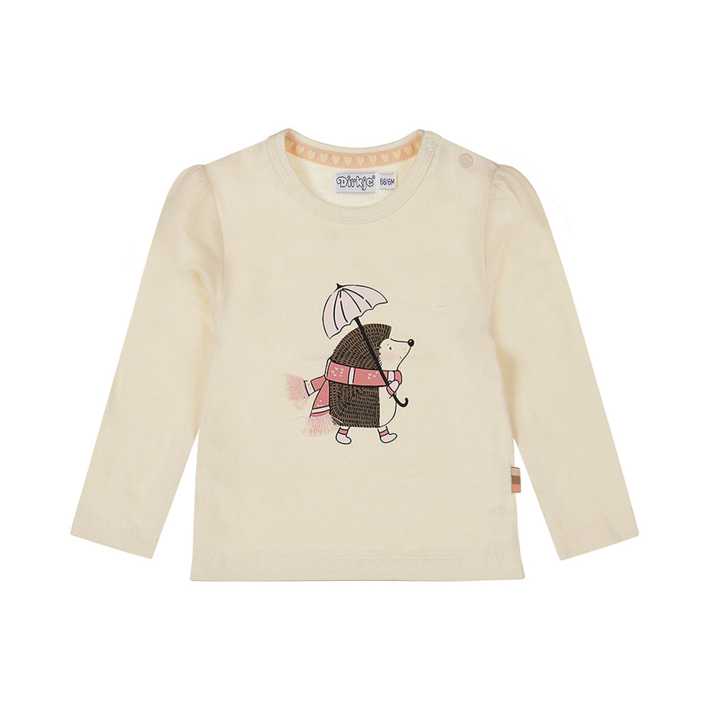 Dirkje Girls Long-Sleeve Hedgehog T-Shirt - Off White