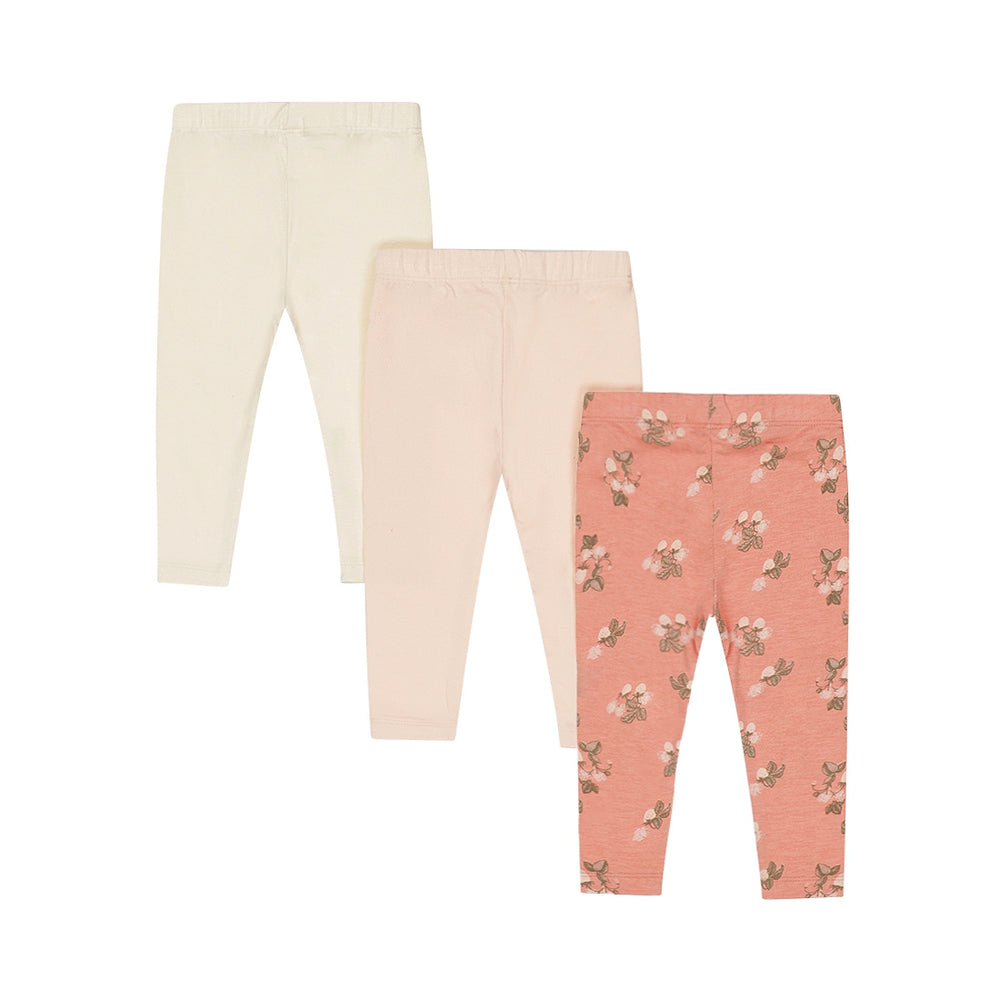 Dirkje Girls Leggings 3-Pack - Off White, Blush & Bee Print