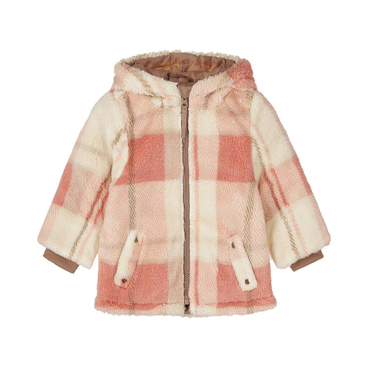 Dirkje Girls Plaid Teddy Hooded Jacket - Pink