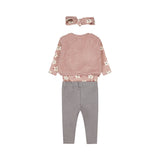 Dirkje Baby Girls 4-Piece Teddy Vest, Floral Bodysuit, Leggings & Headband Set