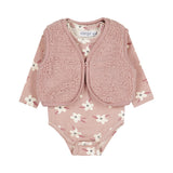 Dirkje Baby Girls 4-Piece Teddy Vest, Floral Bodysuit, Leggings & Headband Set