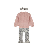 Dirkje Girls 3-Piece Teddy Sweatshirt, Floral Leggings & Headband Set - Light Mauve