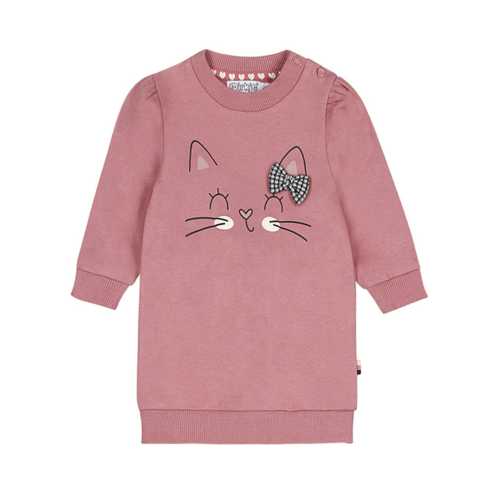 Dirkje Girls Cat Sweatshirt Dress - Mauve