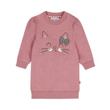 Dirkje Girls Cat Sweatshirt Dress - Mauve