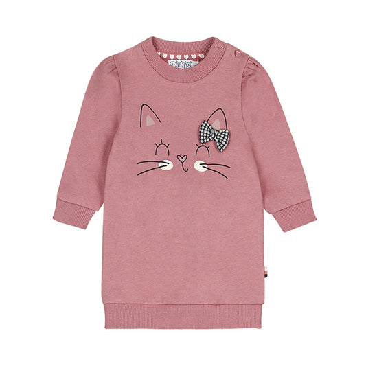 Dirkje Girls Cat Sweatshirt Dress - Mauve